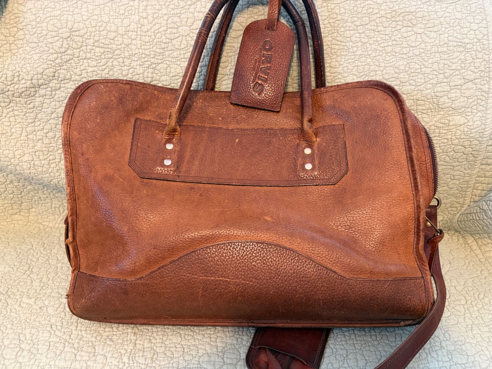Orvis Bullhide Leather Briefcase Bag Messenger Bag Shoulder Strap Brown Distress