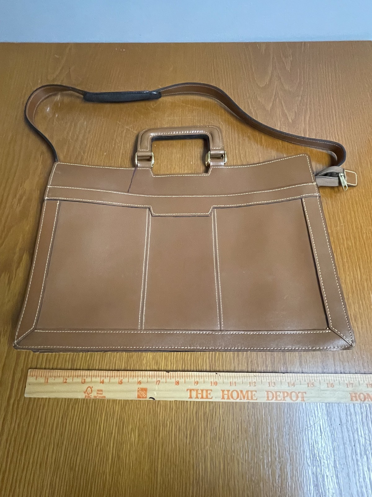Vintage HIT Leather Briefcase Mens Shoulder Strap Portfolio Bag 90s Taiwan