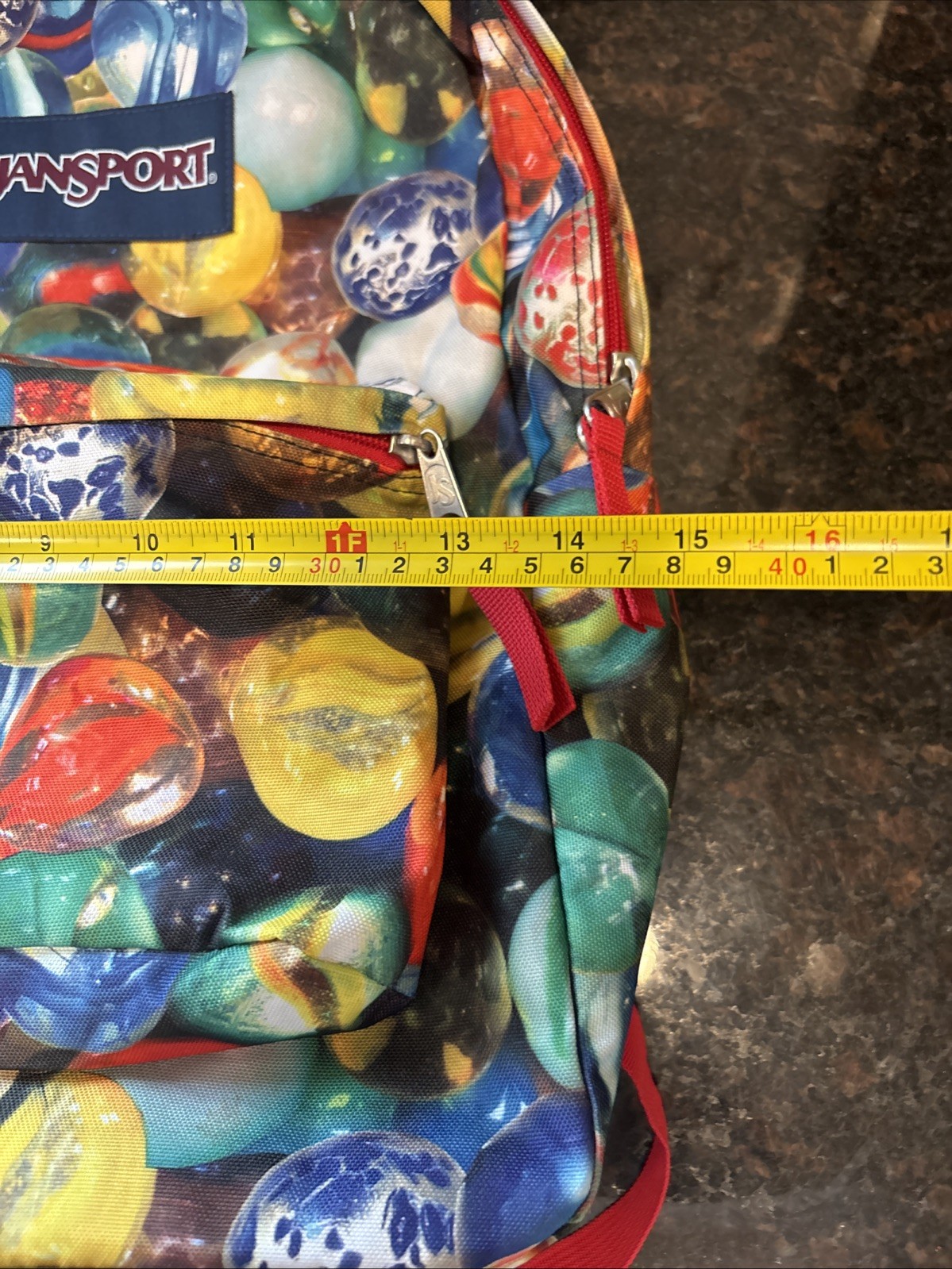 Vintage Jansport Print Retro Style Backpack Glass Marbles Bag All Over Print 17″