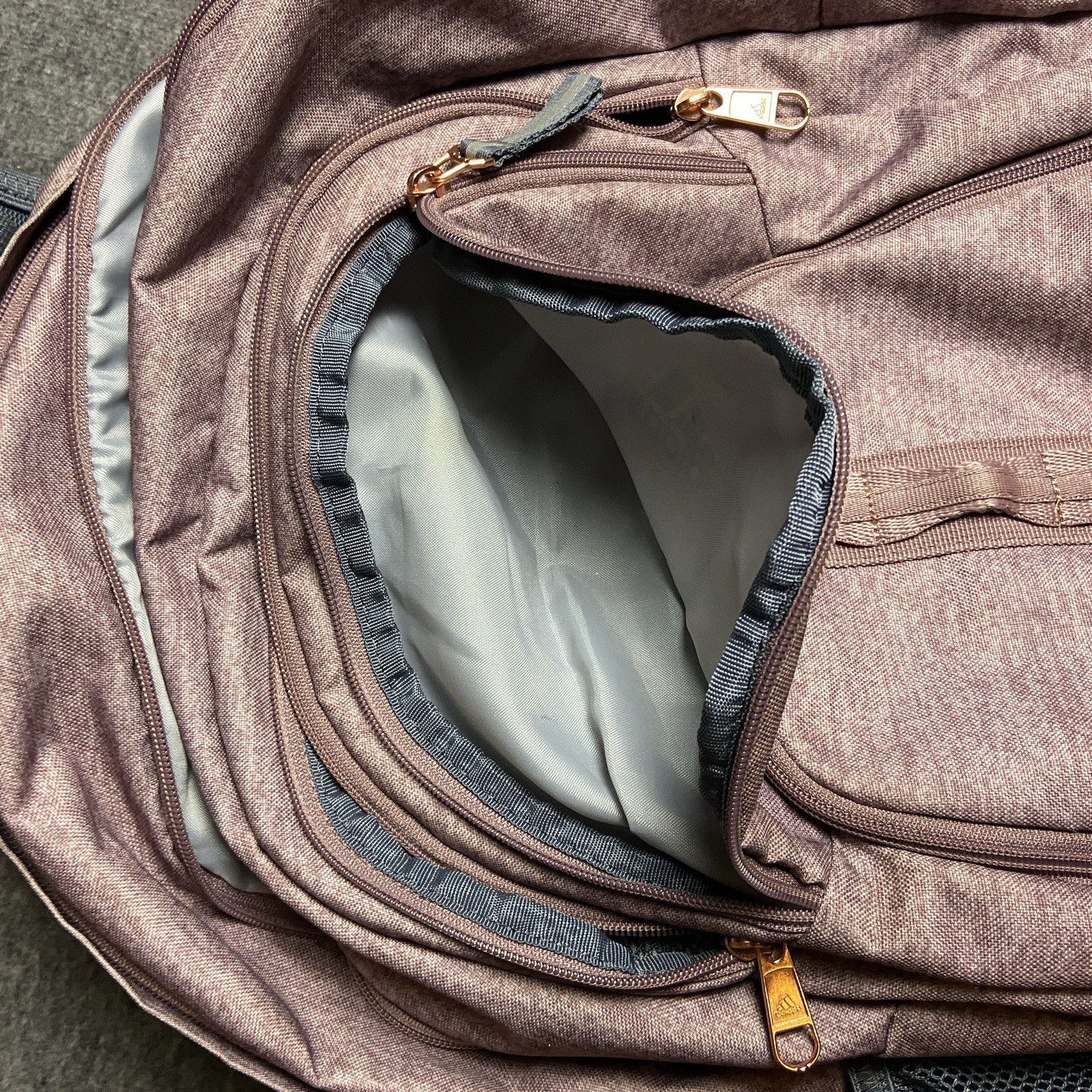 Adidas Prime Backpack Red Purple Gold Writing Zip Pockets Laptop Sleeves
