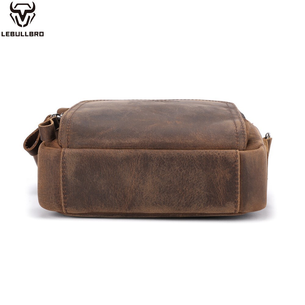 LEBULLBRO Men’s Crazy Horse Leather Crossbody Bag Shoulder Business Handbag M