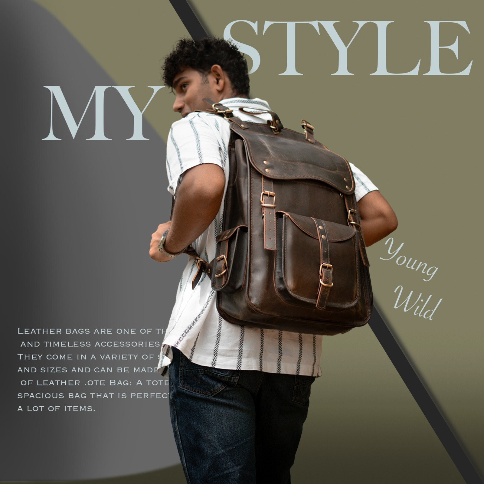 21 inch Large Leather Laptop Backpack for Men Handmade Brown Shoulder Rucksack