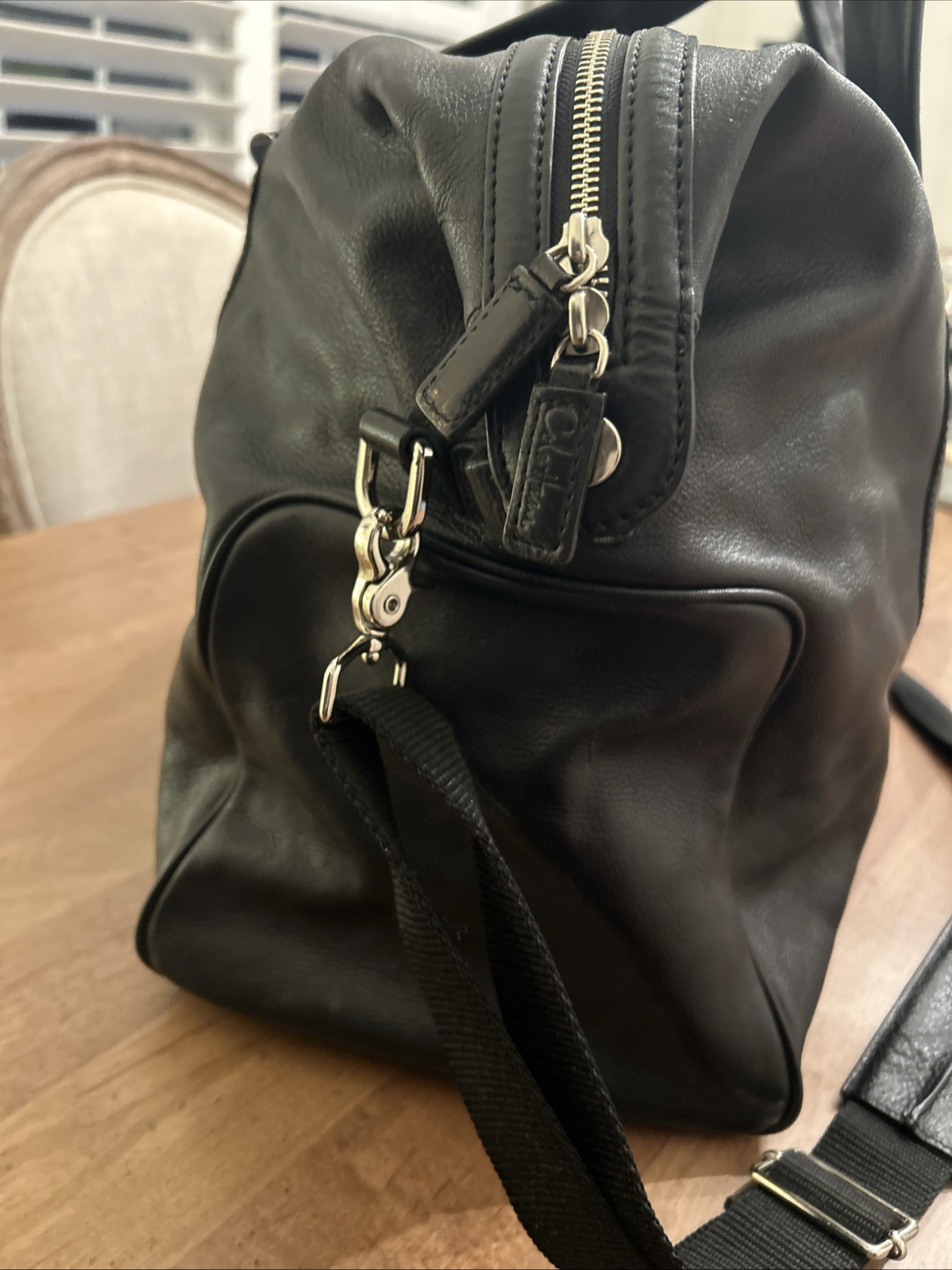 COLE HAAN MENS BLK LEATHER WEEKENDER Duffle BAG / Beautiful