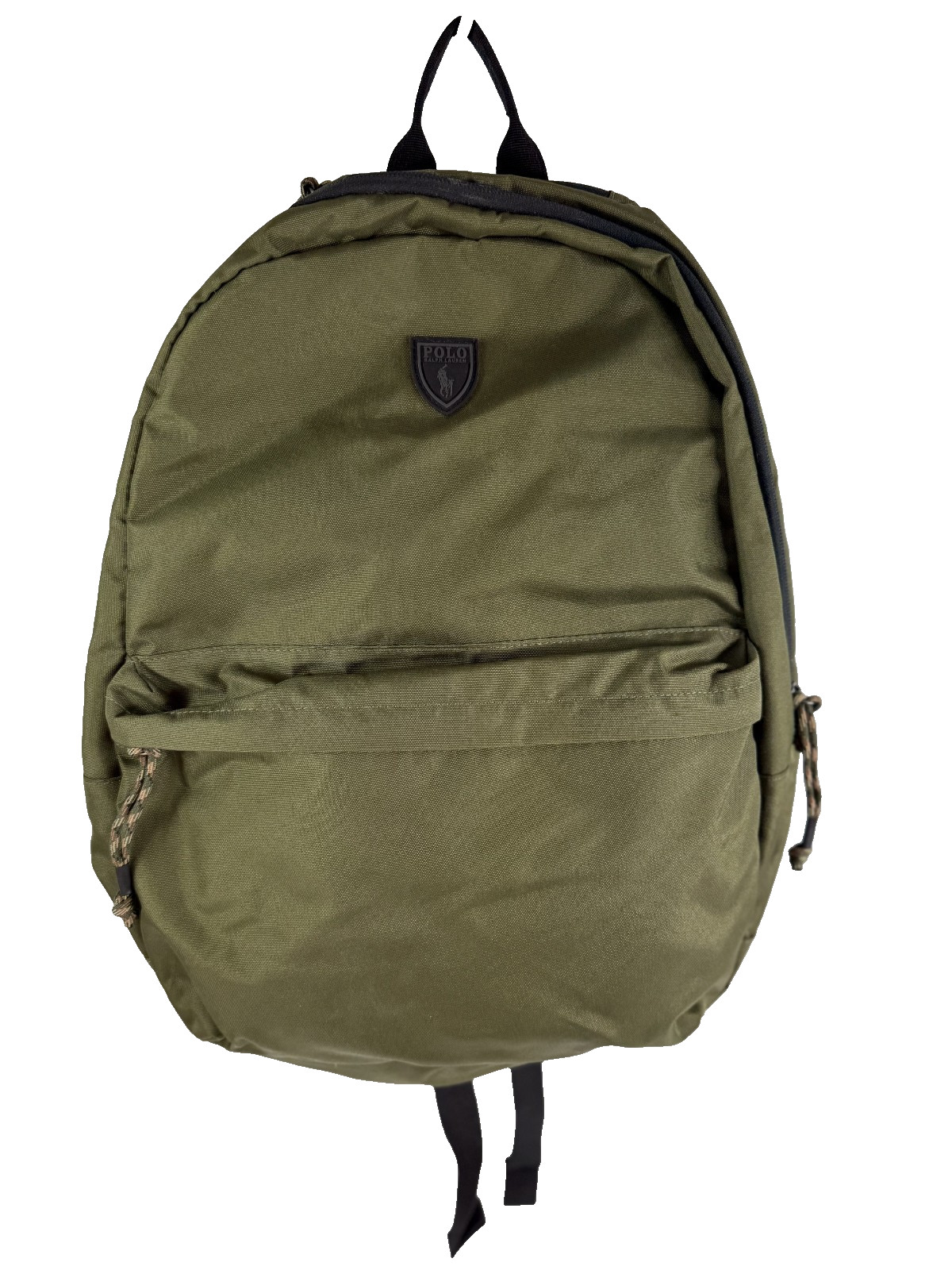 Polo Ralph Lauren Polyester Packable Backpack Black Logo Patch Olive Green
