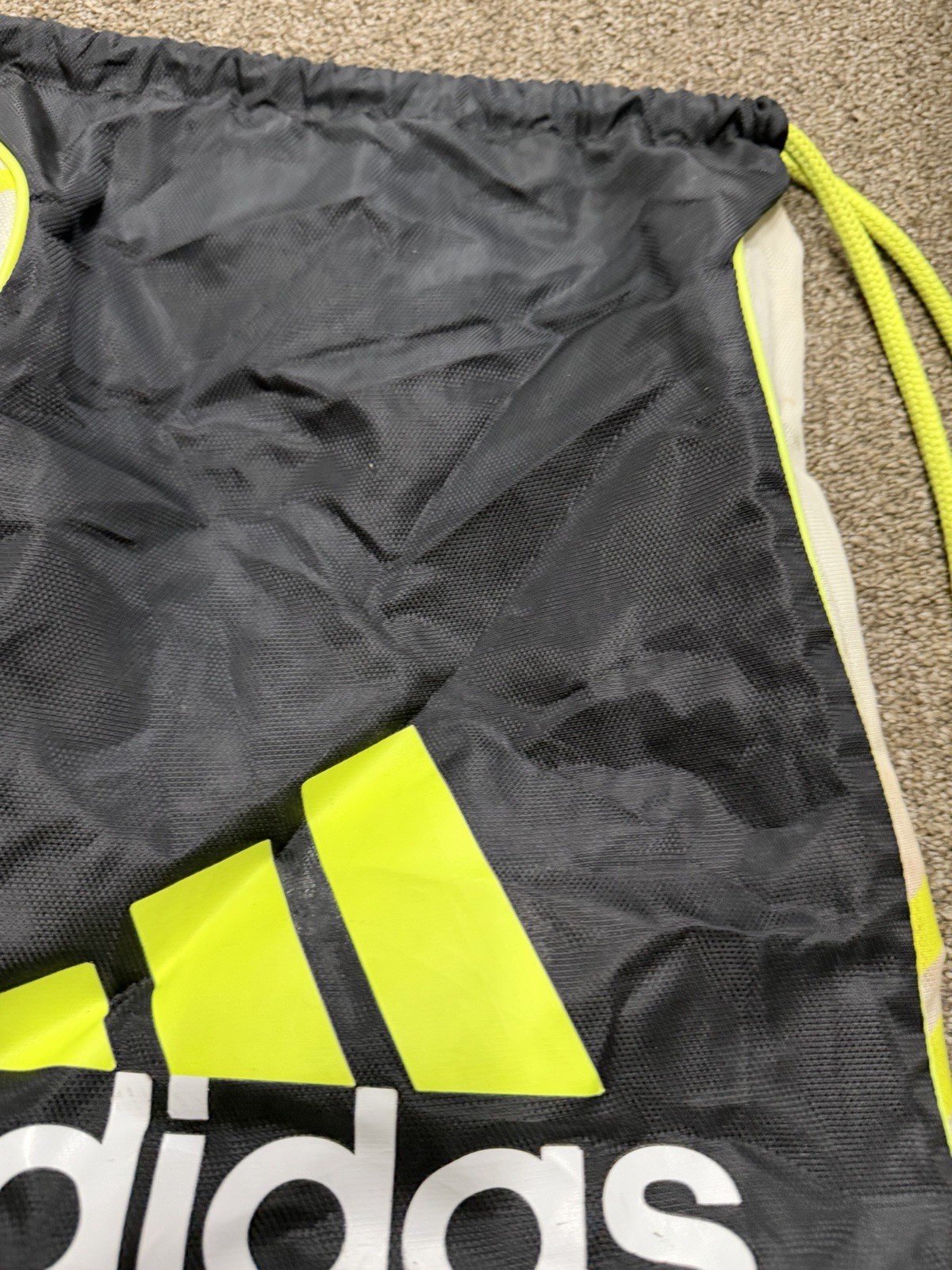 Adidas Drawstring Sackpack Black & Neon Green Backpack Gym Bag SKU:O