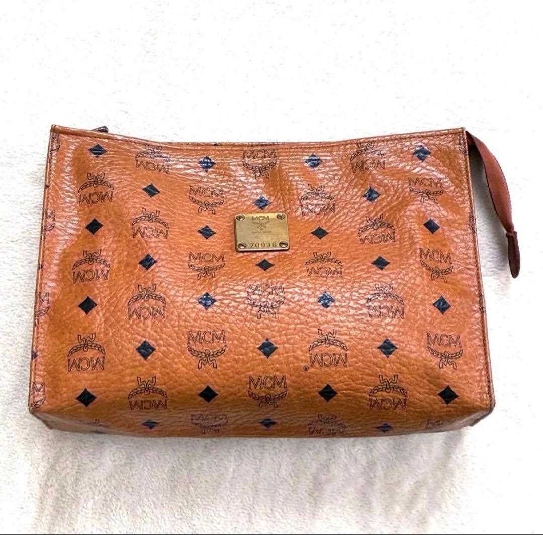 MCM Clutch Second Bag Small Logo Leather Brown Unisex Men’s USED FROM JAPAN