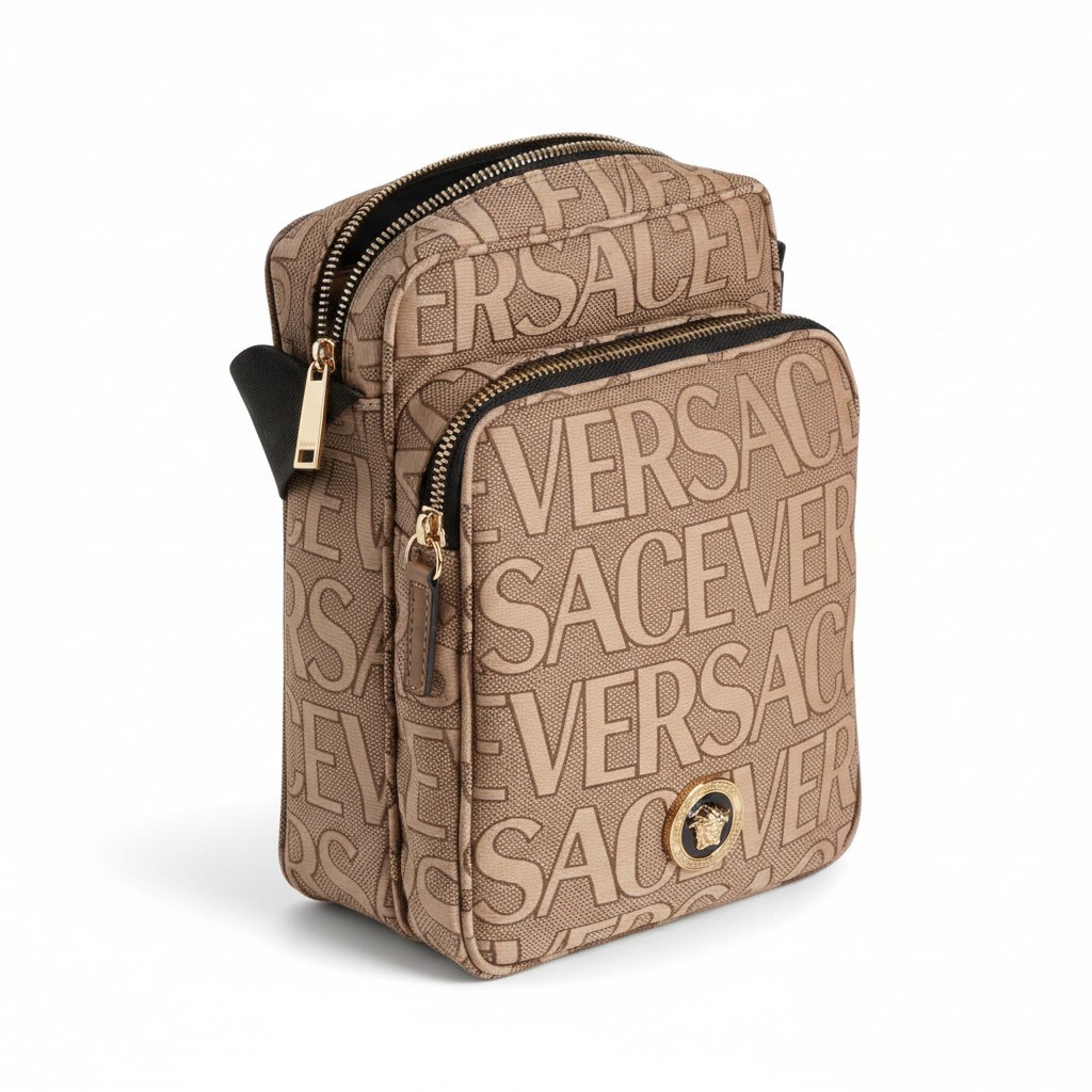 New Versace Gold Medusa Logo Print Crossbody Shoulder Bag Canvas Unisex