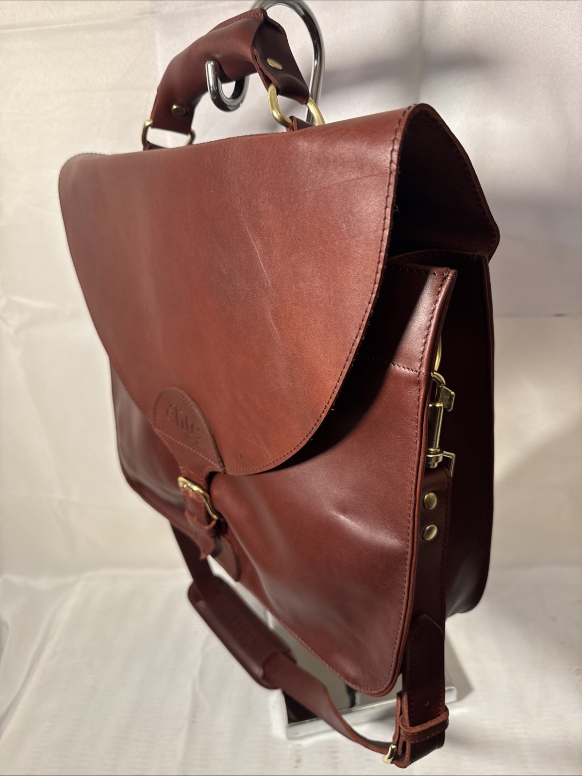 Elite Lifestyles Leather Briefcase Cognac Brown