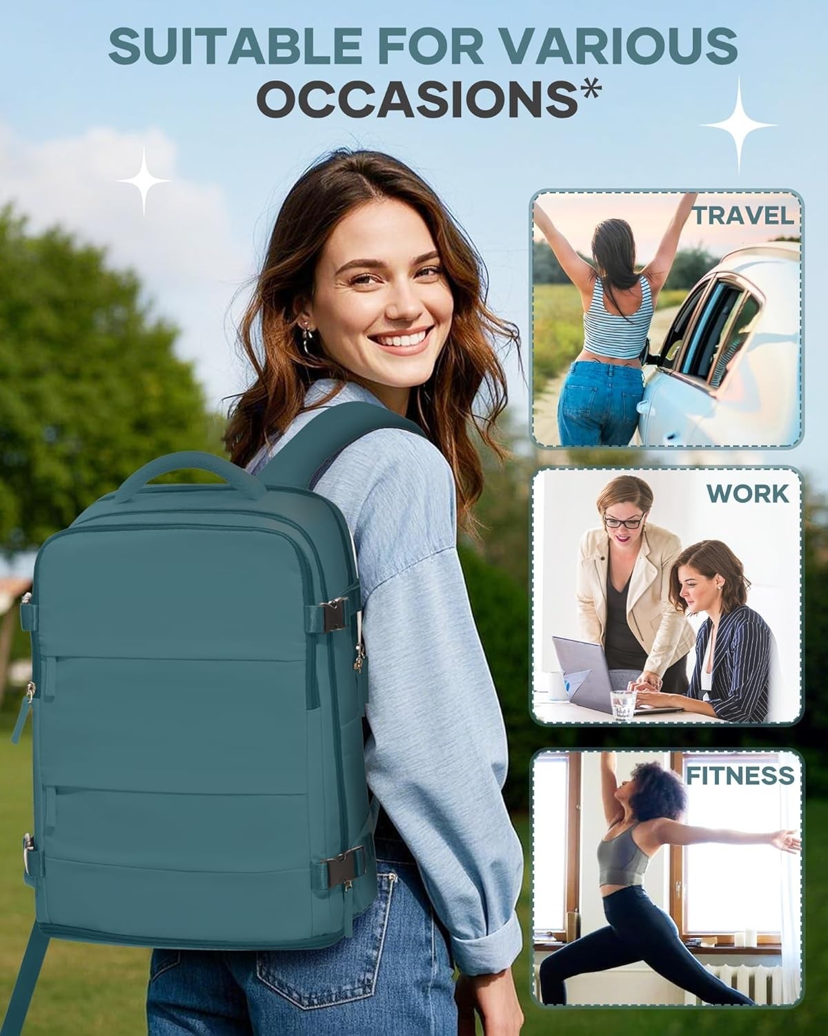 coofay Travel Backpack Airline Approved Carry On Waterproof Hiking Bag – Blue