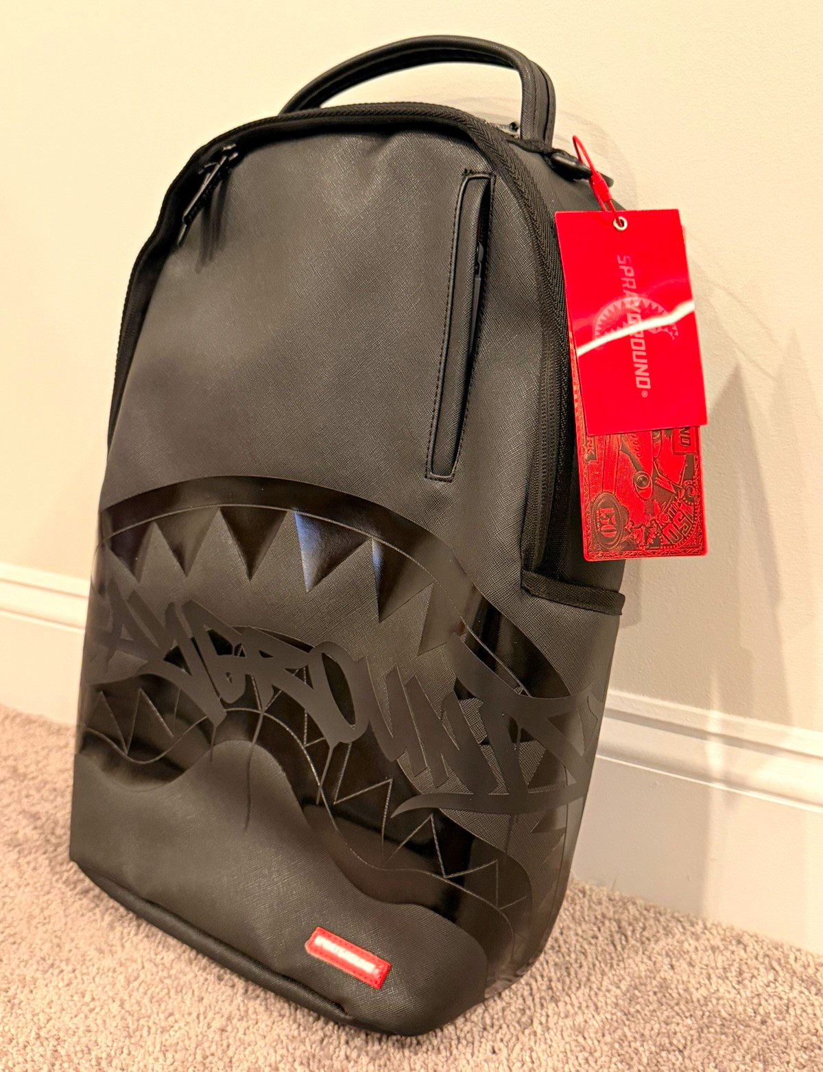 Sprayground Limited Edition Black Shark Mouth Backpack Red Lined Padded