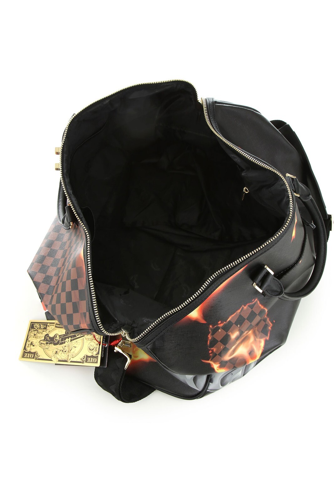 Sprayground Sharks In Paris Split Duffle Brown Bag Checkered Black Monogram New