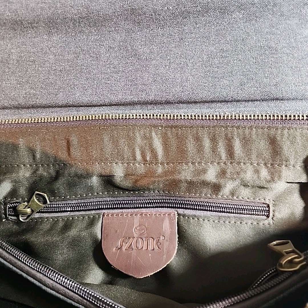 Messenger Bag Canvas, Leather Trim, Gray Distressed, Top Handle No Strap