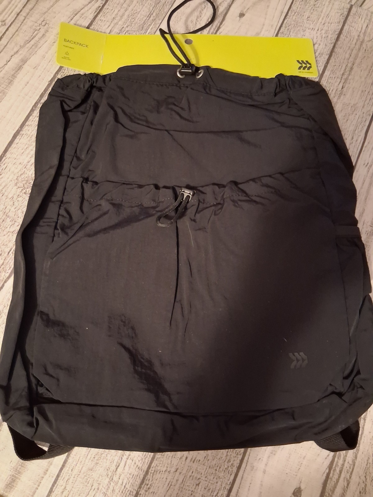 All In Motion 20L Cinch Backpack Black Lightweight Water Repellent Travel Gym