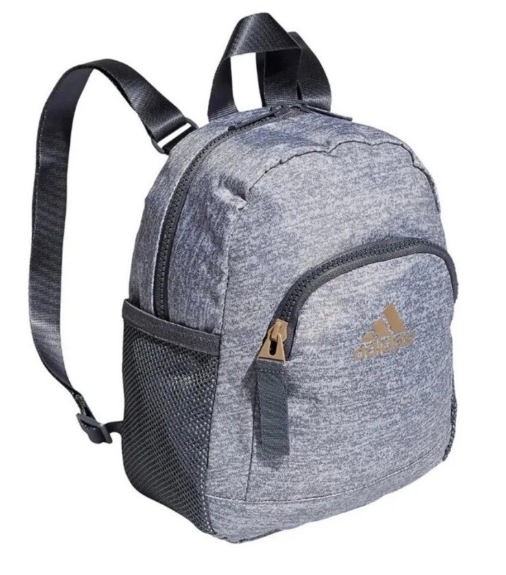 New Adidas Linear 3 Mini Backpack Heather Gray Gold Logo