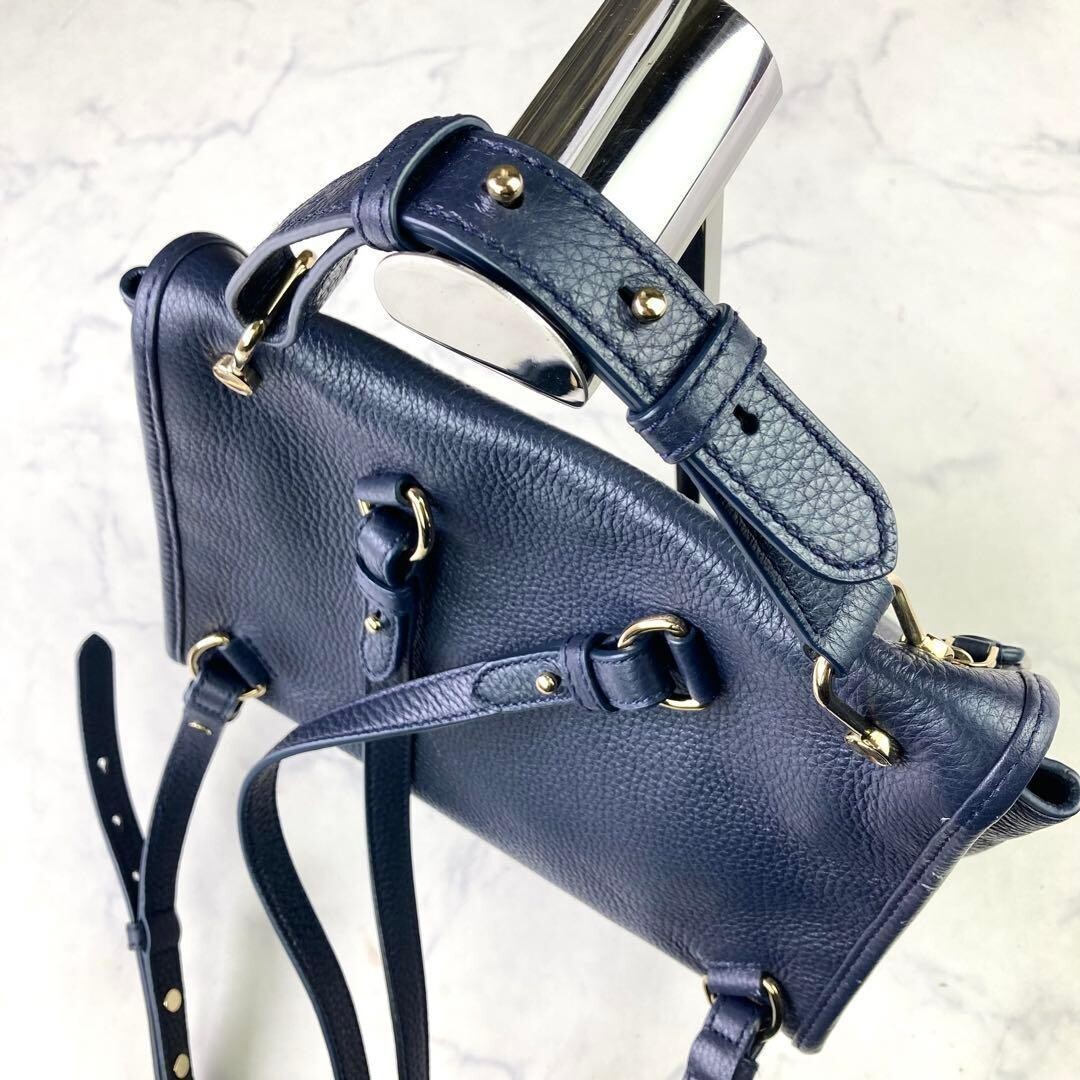 BALLY Backpack 2 way BLOOM HOBO Leather Navy Authentic From Japan