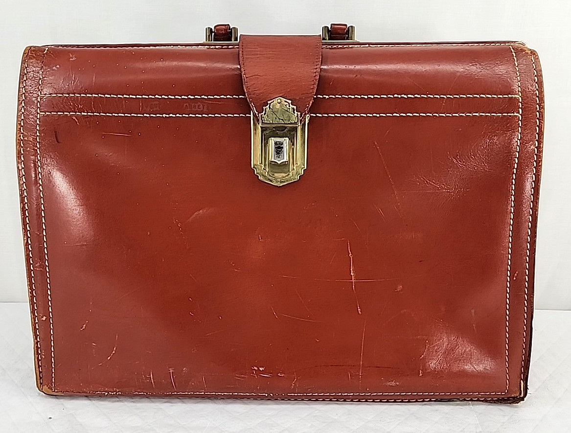 Rexbilt Split Cowhide Briefcase Bag Stay-Open Frame 17 “x 13” Leather Vintage