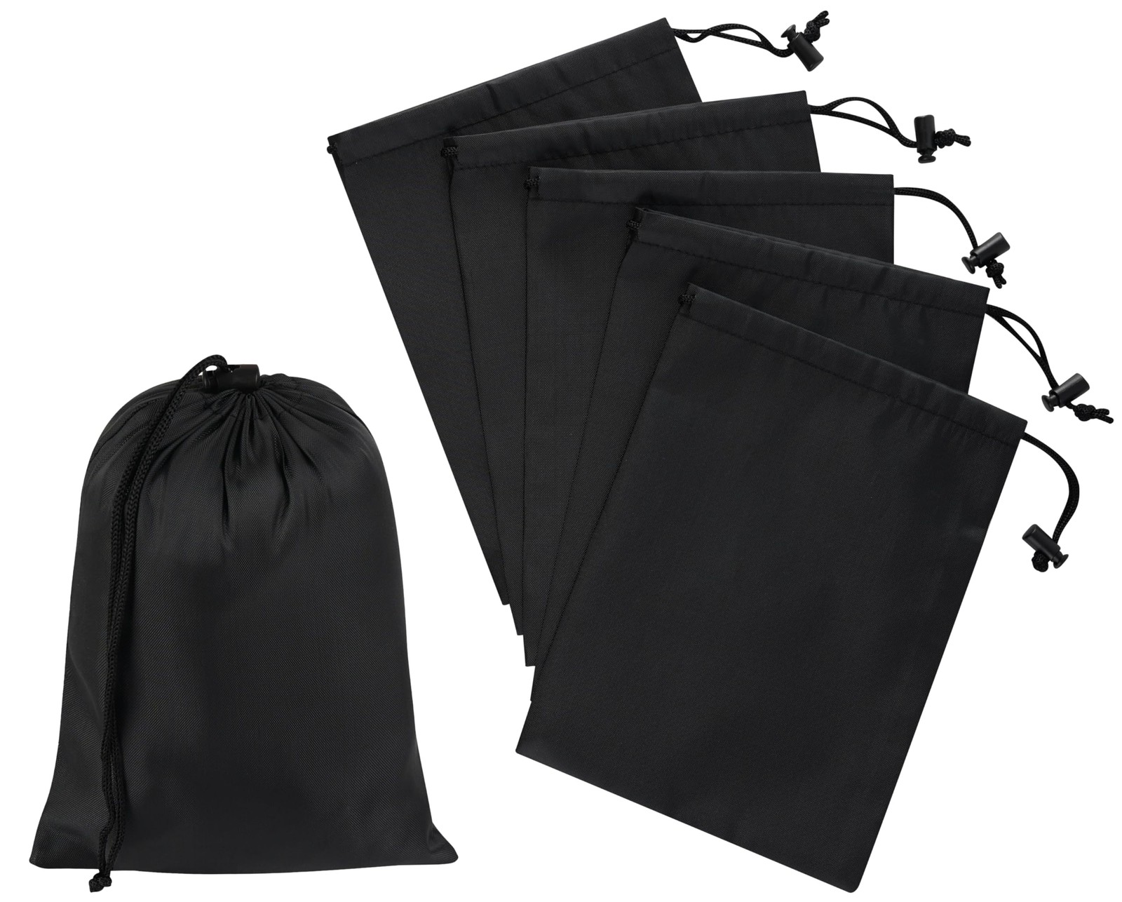 Drawstring Bag with Toggle – Nylon Cinch and Ditty Pouch – Six Pack (Black, 6…