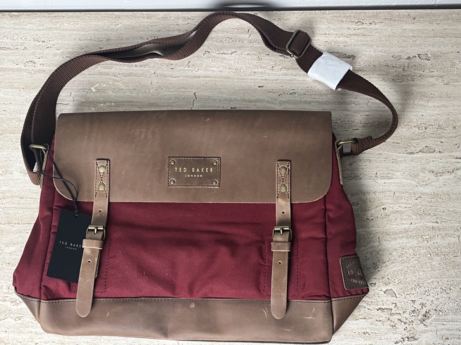Ted Baker Brown Leather Messenger Bag Computer Laptop Satchel Dark Red New NWT