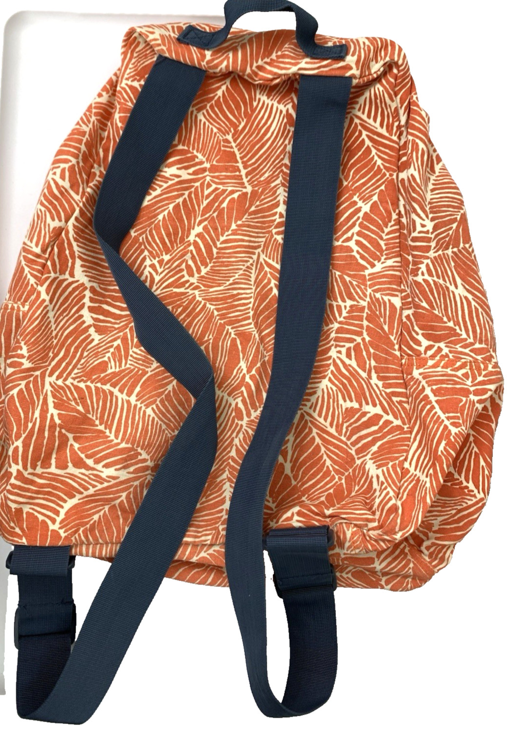 RVCA Backpack Orange Leaf Print Unisex 100% Cotton Lightweight Zip Closure