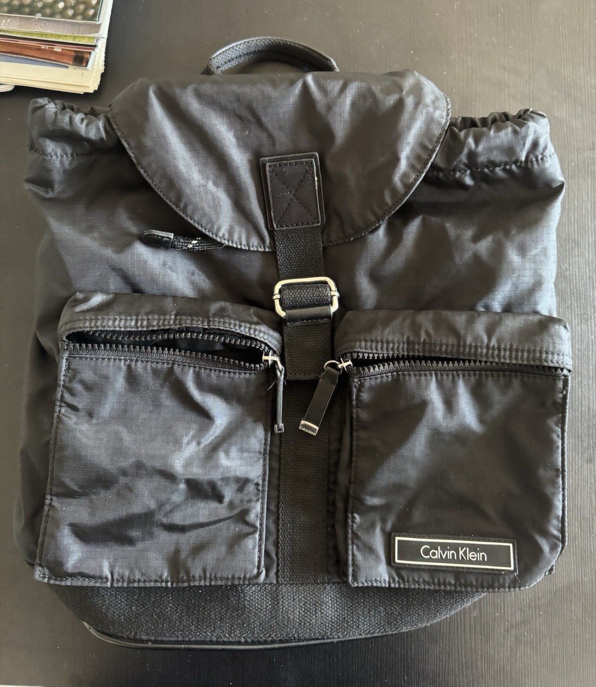 Calvin Klein Black Backpack Zip/Buckle Closure Inner & Outer Pockets Travel