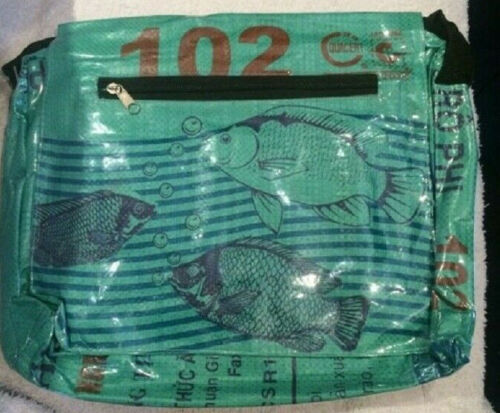 Recycled Fish Feed Deluxe Messenger Bag Handmade in Cambodia Fair Trade