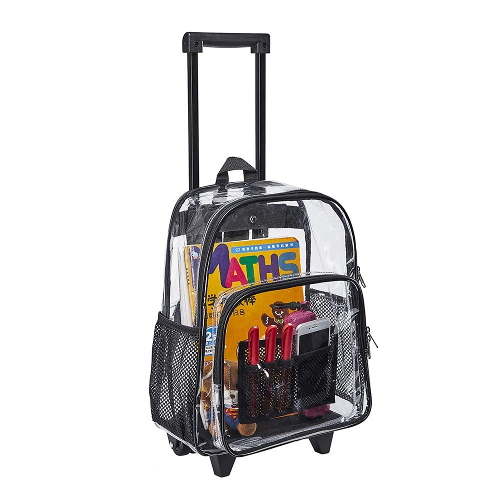 Cold-Resistant Security Rolling Clear Backpack with Wheels Black