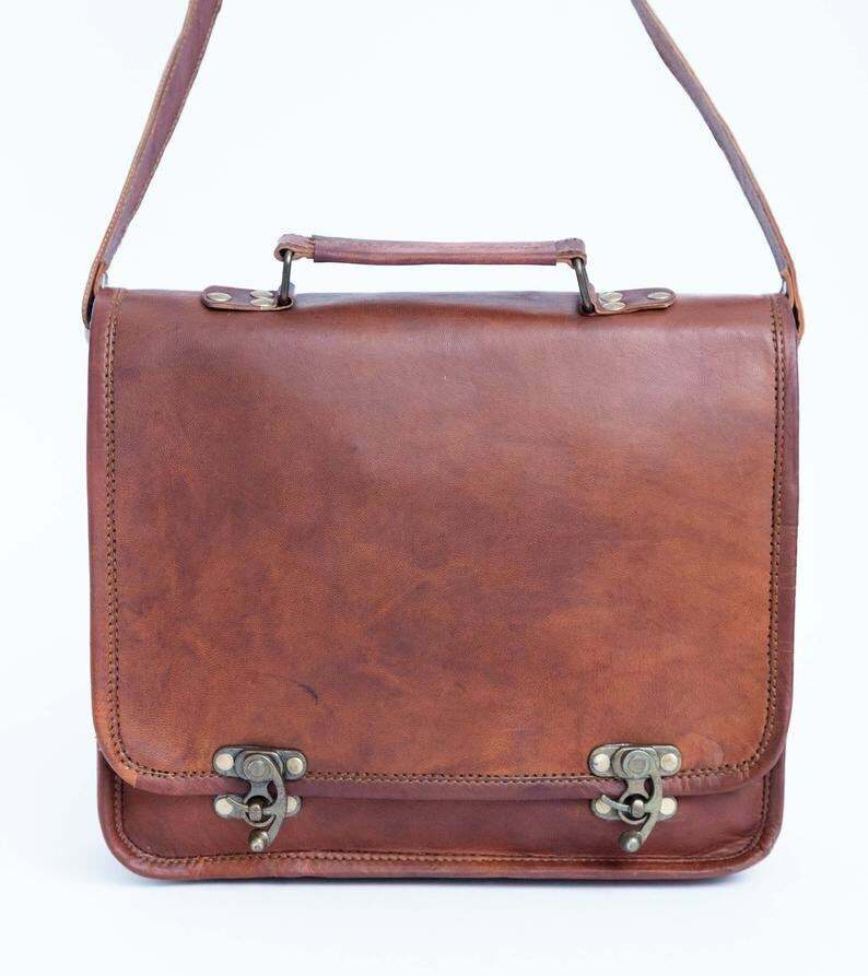 Vintage Genuine Brown Goat Leather Handmade Sling Handbag Cross body Satchel