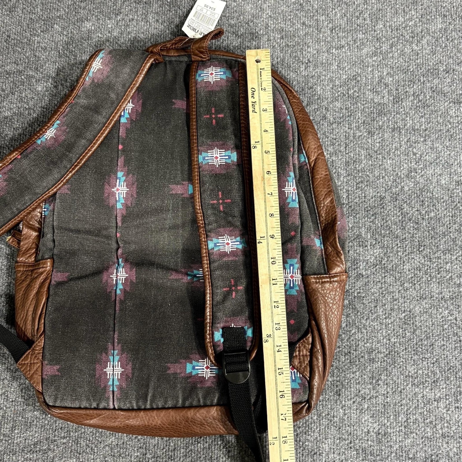 Empyre Backpack Large Black Tribal Print Faux Leather School Laptop Brown Skate