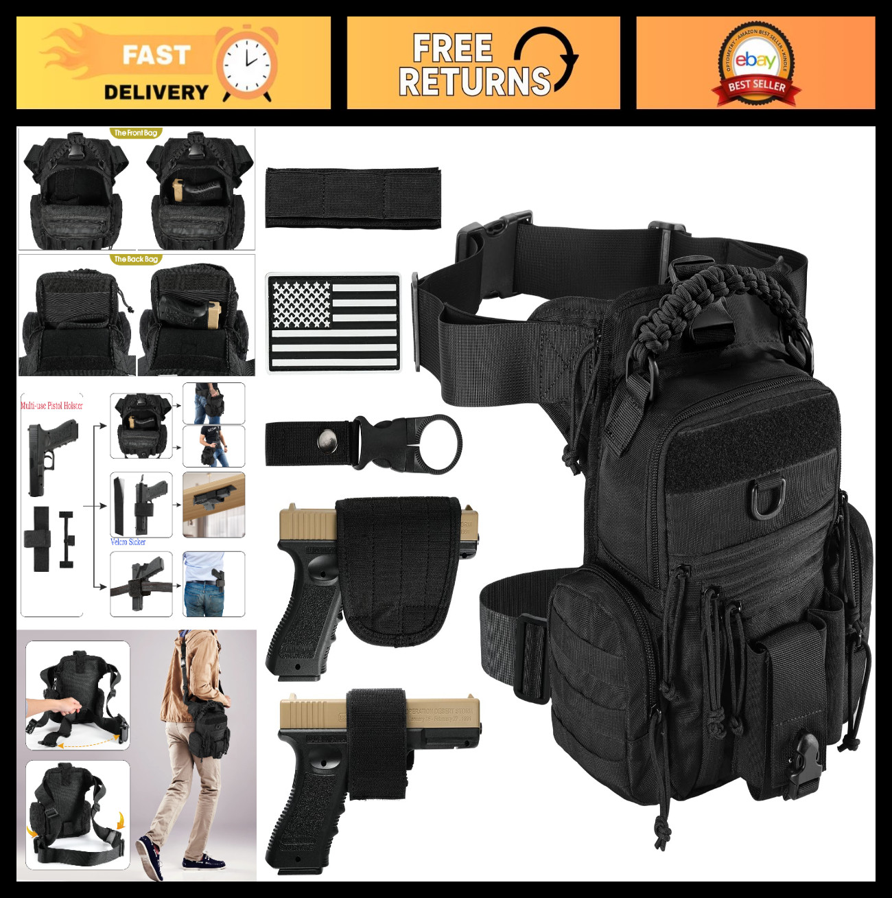 Tactical Drop Thigh Pouch Bag – Concealed Carry Leg Holster & Shoulder Bag, Remo
