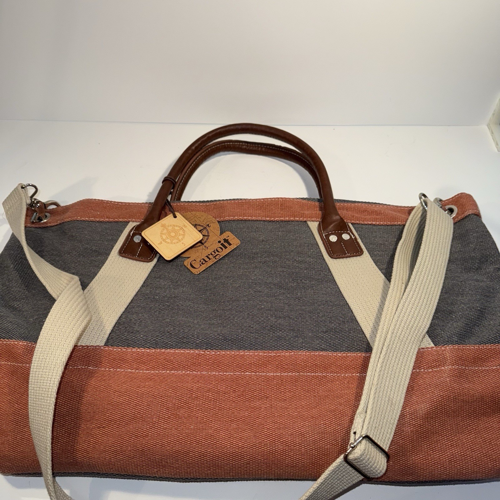 Cargo It Heavy Cotton Canvas Casual Top Handle Tote Bags Blue Beige Brown