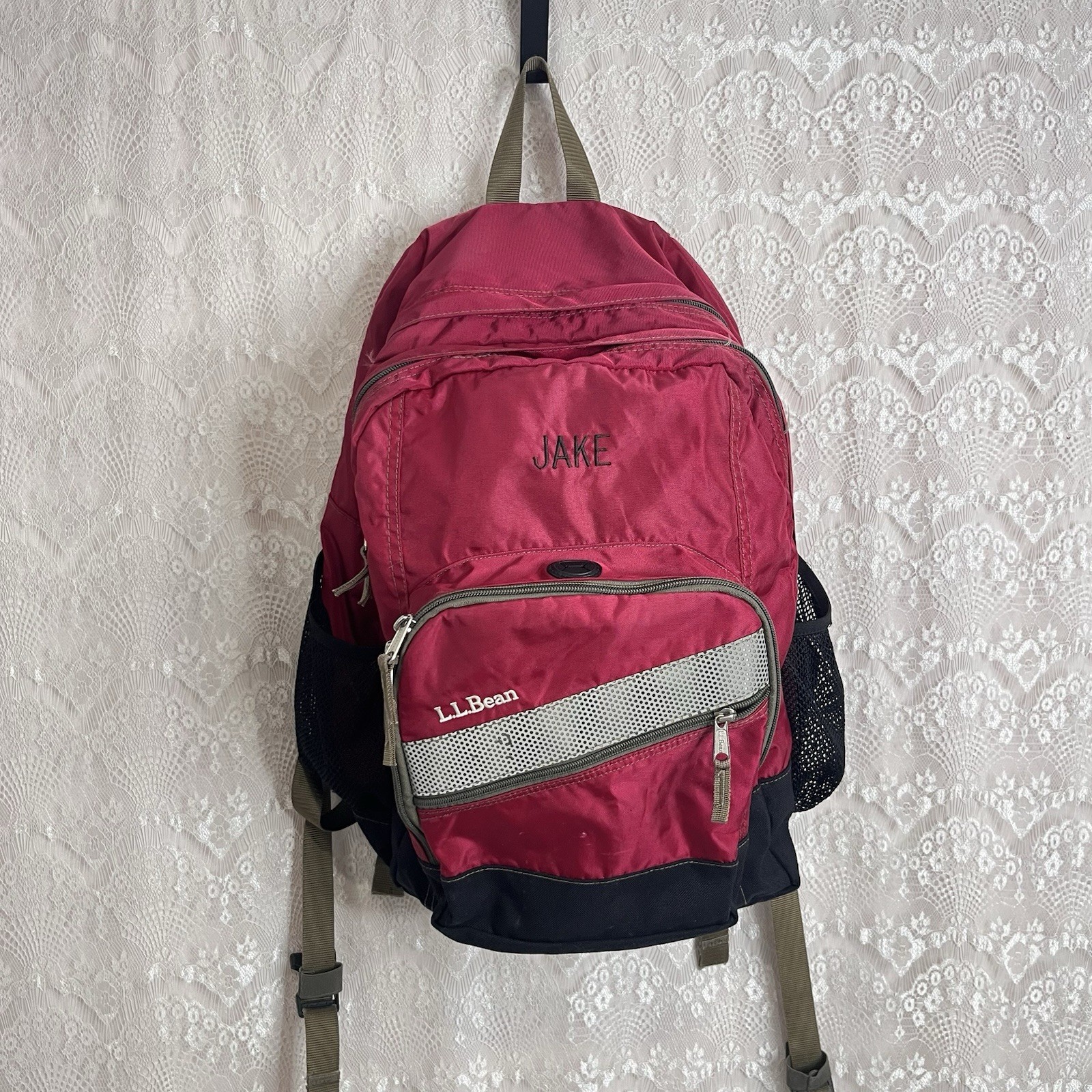 LL Bean Deluxe Oversized Book Bag BackPack Maroon/Black W/ Multiple Pockets