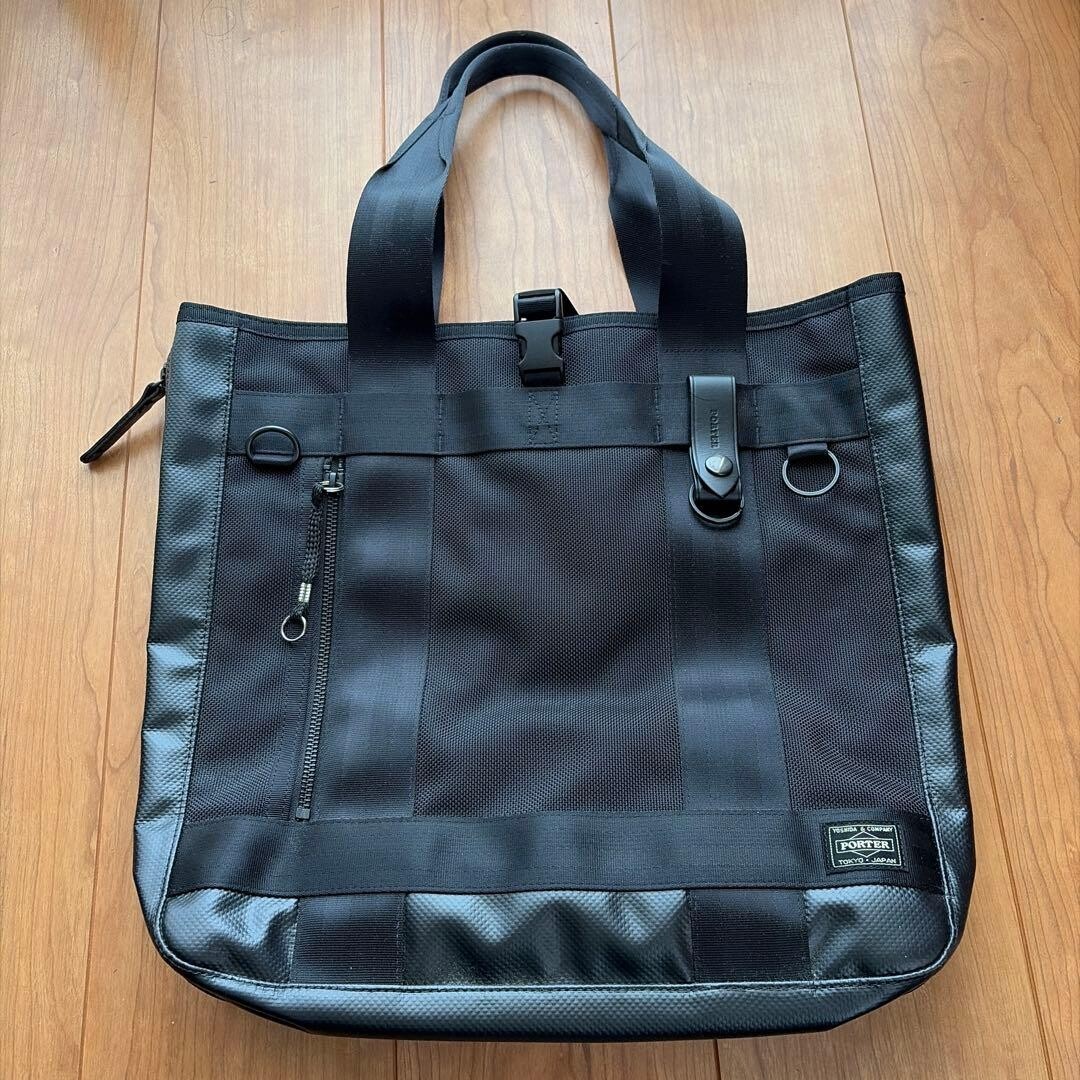 PORTER HEAT Expandable Tote Bag Black A4 Business 36x36x10cm to 16cm Auth