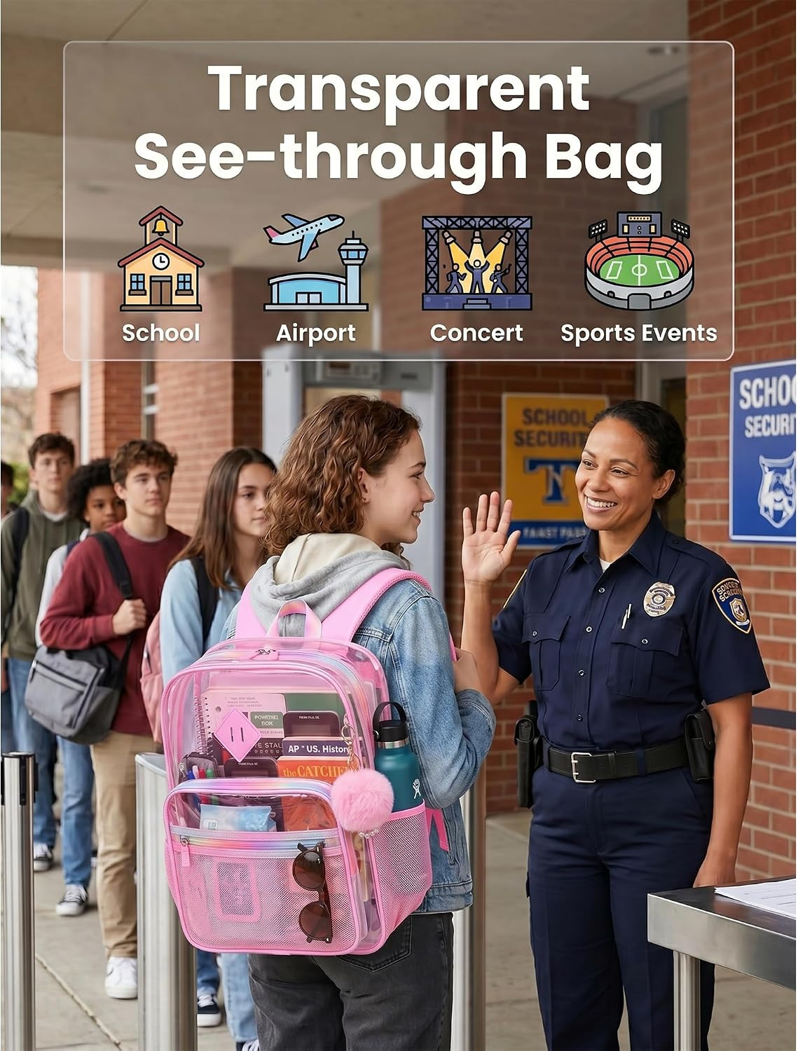 Clear Backpack Bookbag for School 20L Transparent Backpacks Heavy Duty See throu