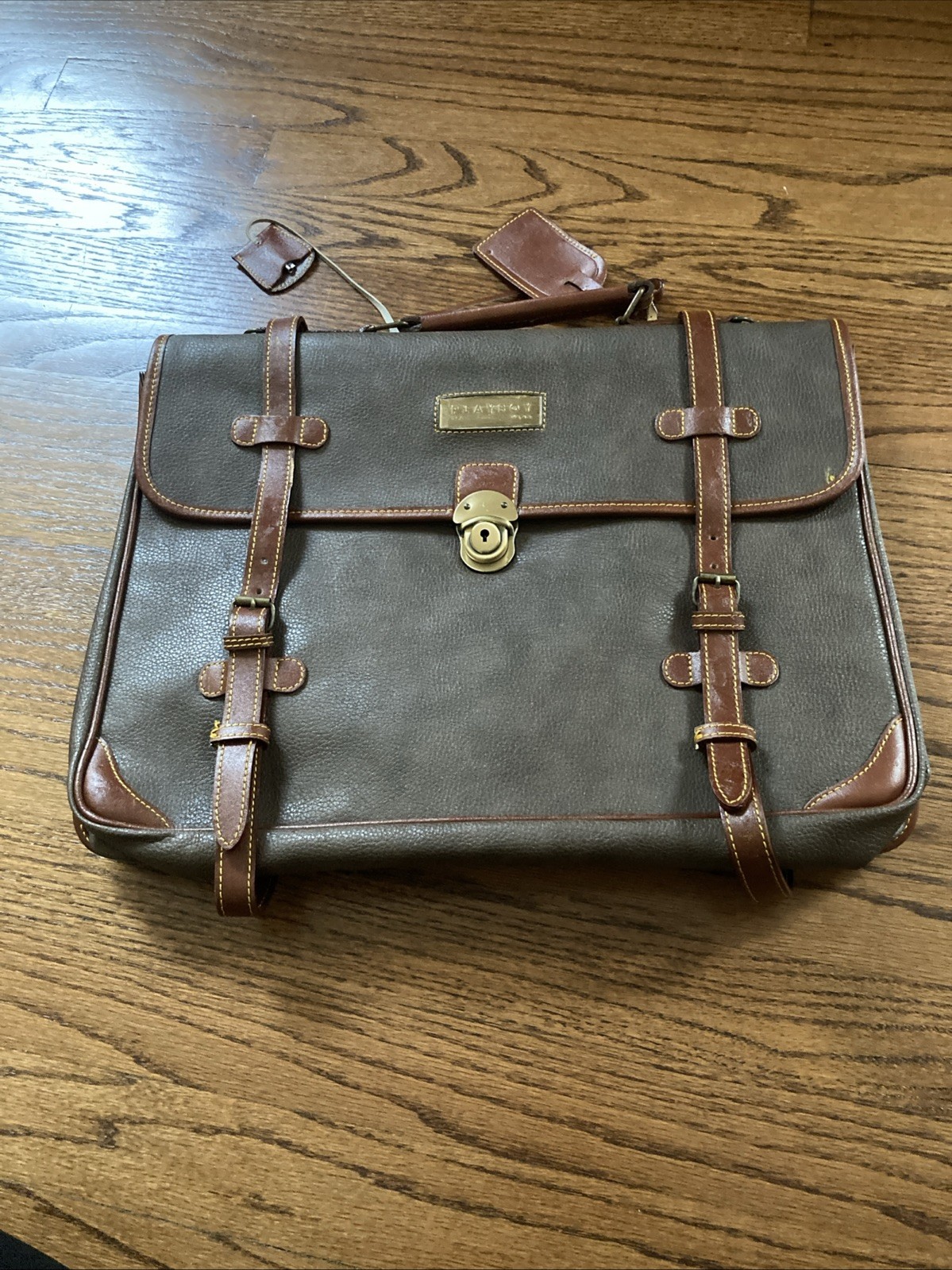 Vintage PLAYBOY Brand Brown Leather Briefcase and Detachable Strap