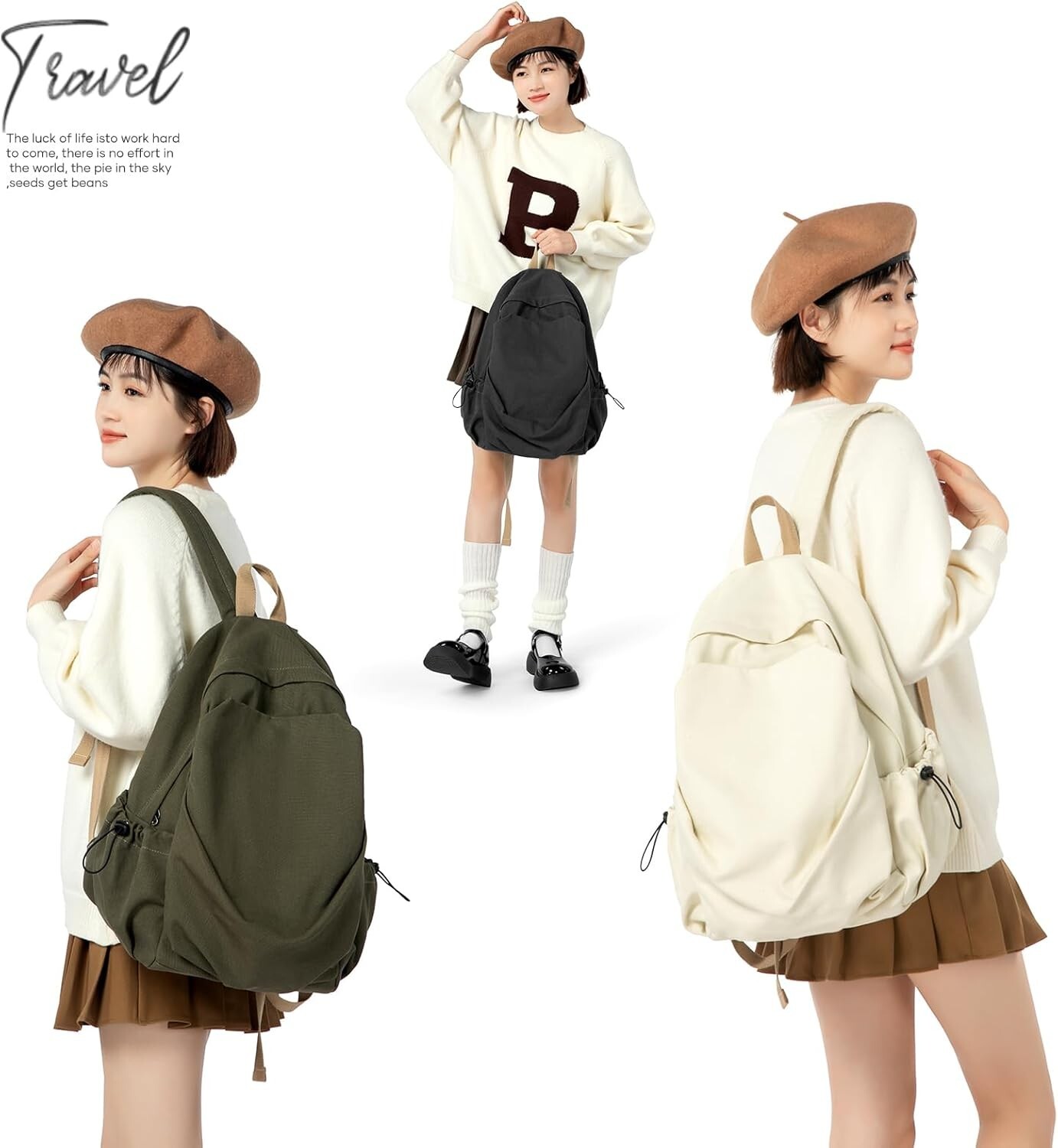 Basic BeigeSchool Backpack For Women Men,Lightweight Casual Daypack
