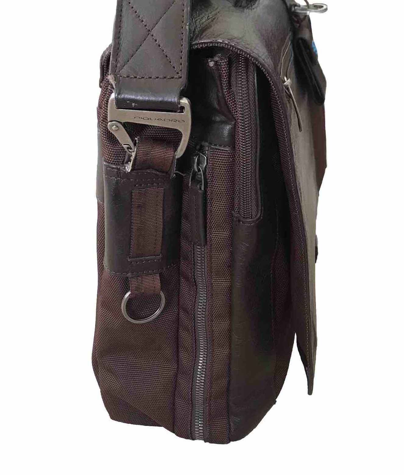 Piquadro Laptop Messenger Bag Brown Leather Fabric DZ8344 Expandable 16x12x5
