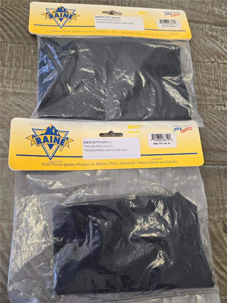 .= Lot of 2 Raine Ditty Bag Nylon Pack Cloth Small #1 Med #2 Drawstring Cord USA
