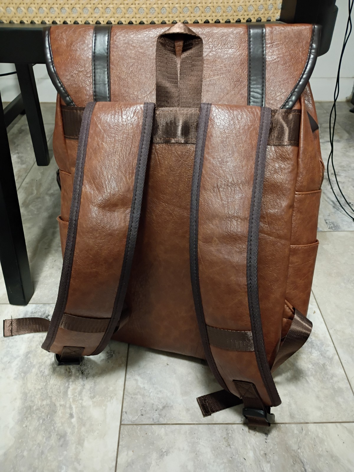 Brown & Dark Brown Men’s Backpack with Zip, Buckle & Snap Closure