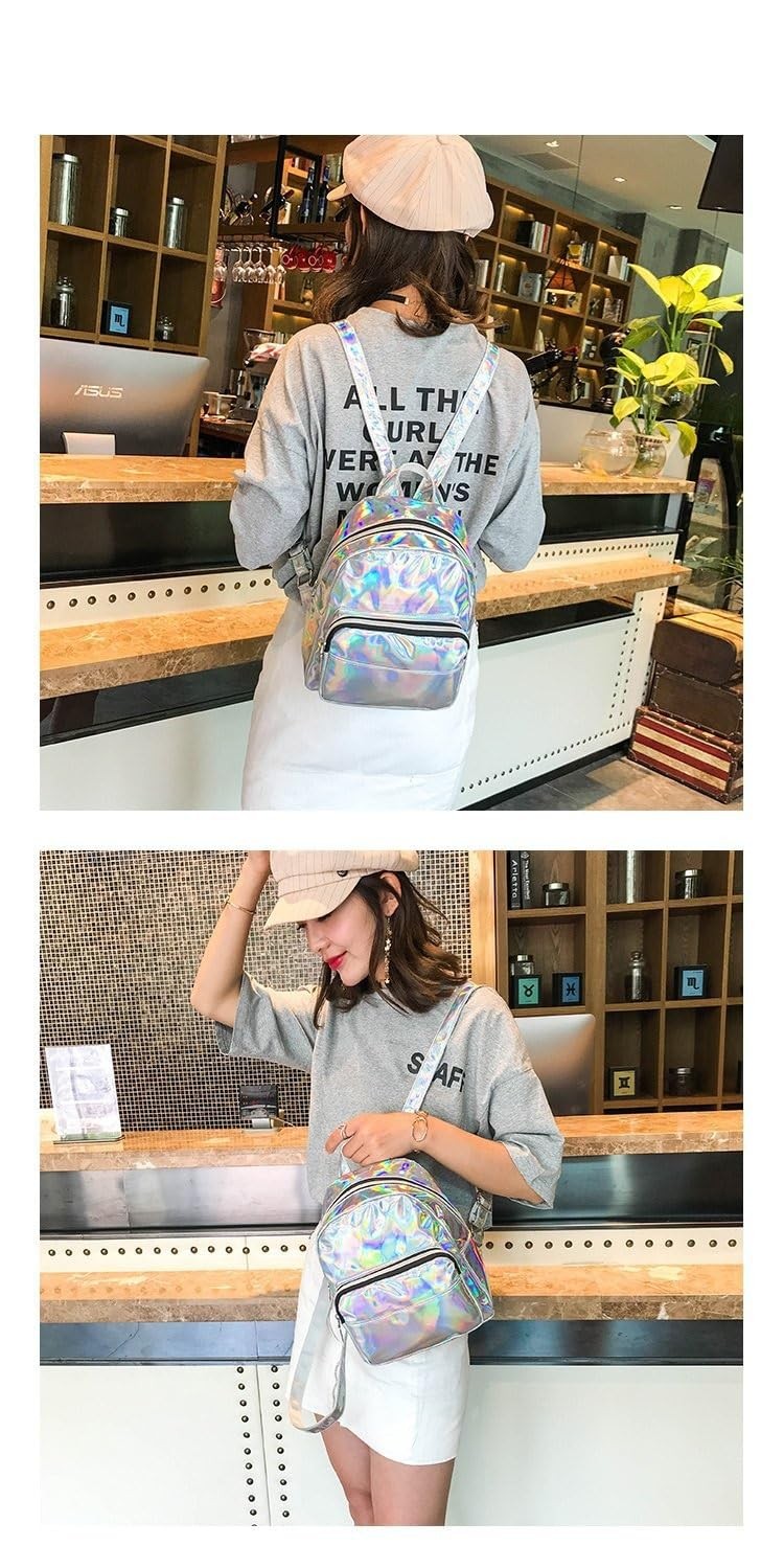 Small Holographic Rainbow Shoulder Bag Metallic Satchel Shiny Travel Daypack …
