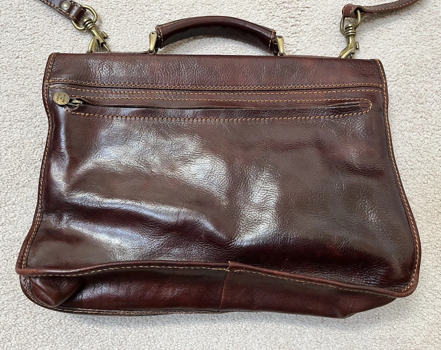 Italian Leather Messenger Computer Commuter Briefcase Bag Brown Strap Snap