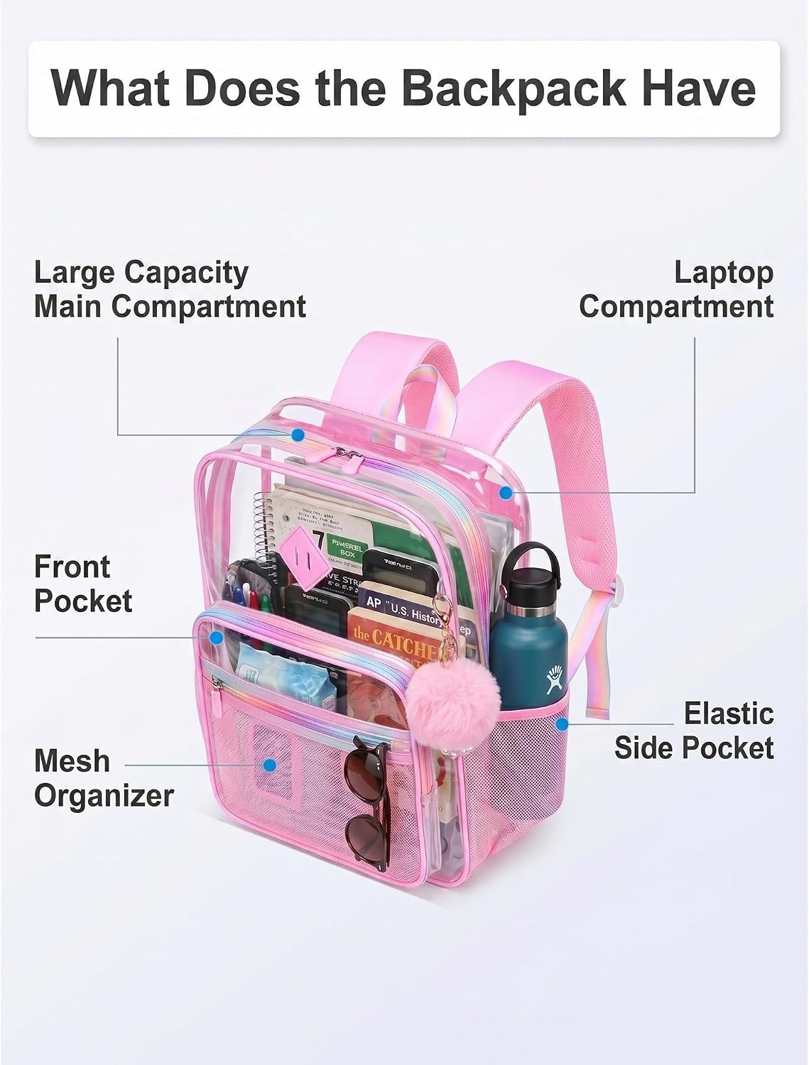Clear Backpack for School, 16.5 Inch Large Heavy Duty Transparent Backpacks Stad