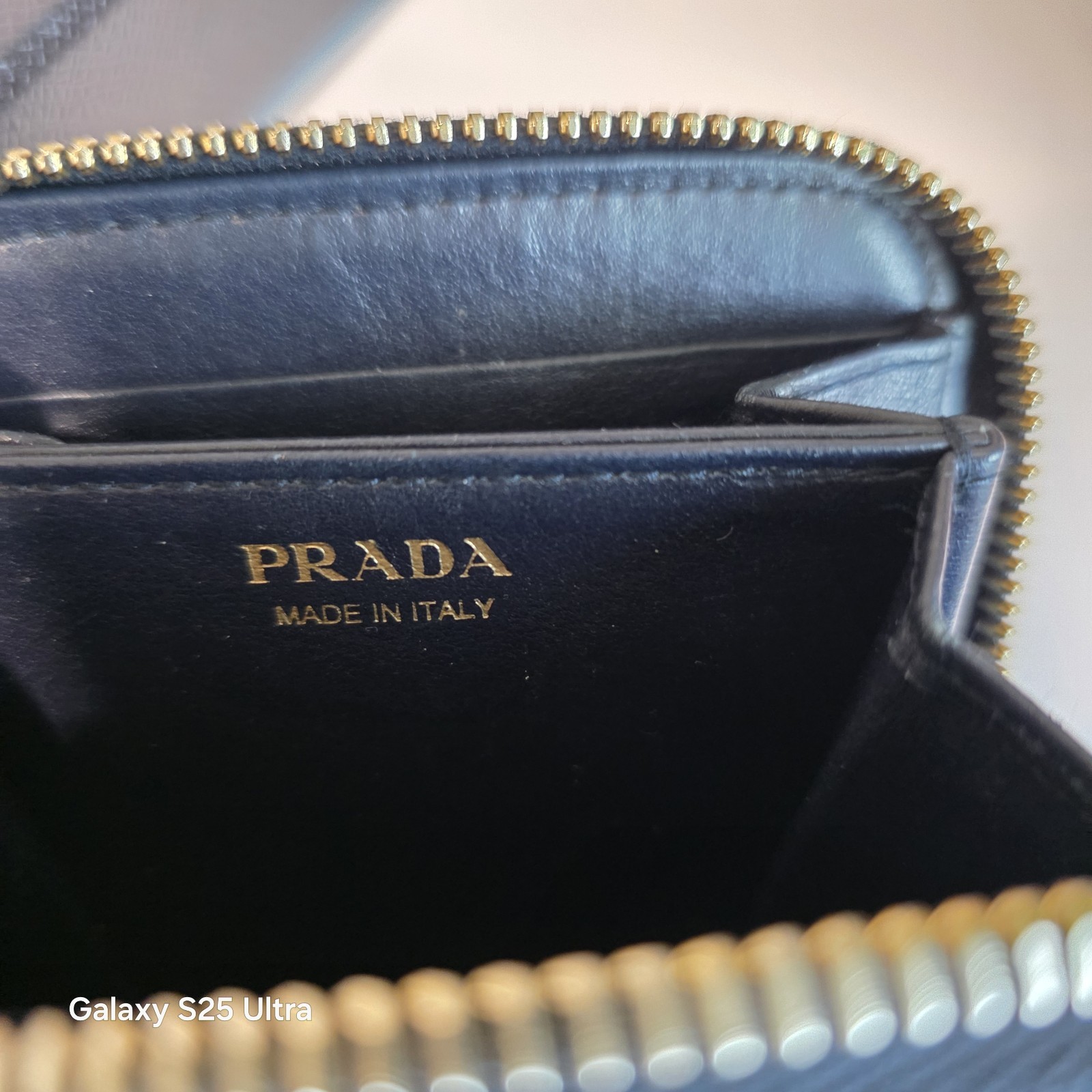 Prada Vitello Move Zip Coin Purse Wallet 1MM268 Baltico Navy Gold HW Full Set
