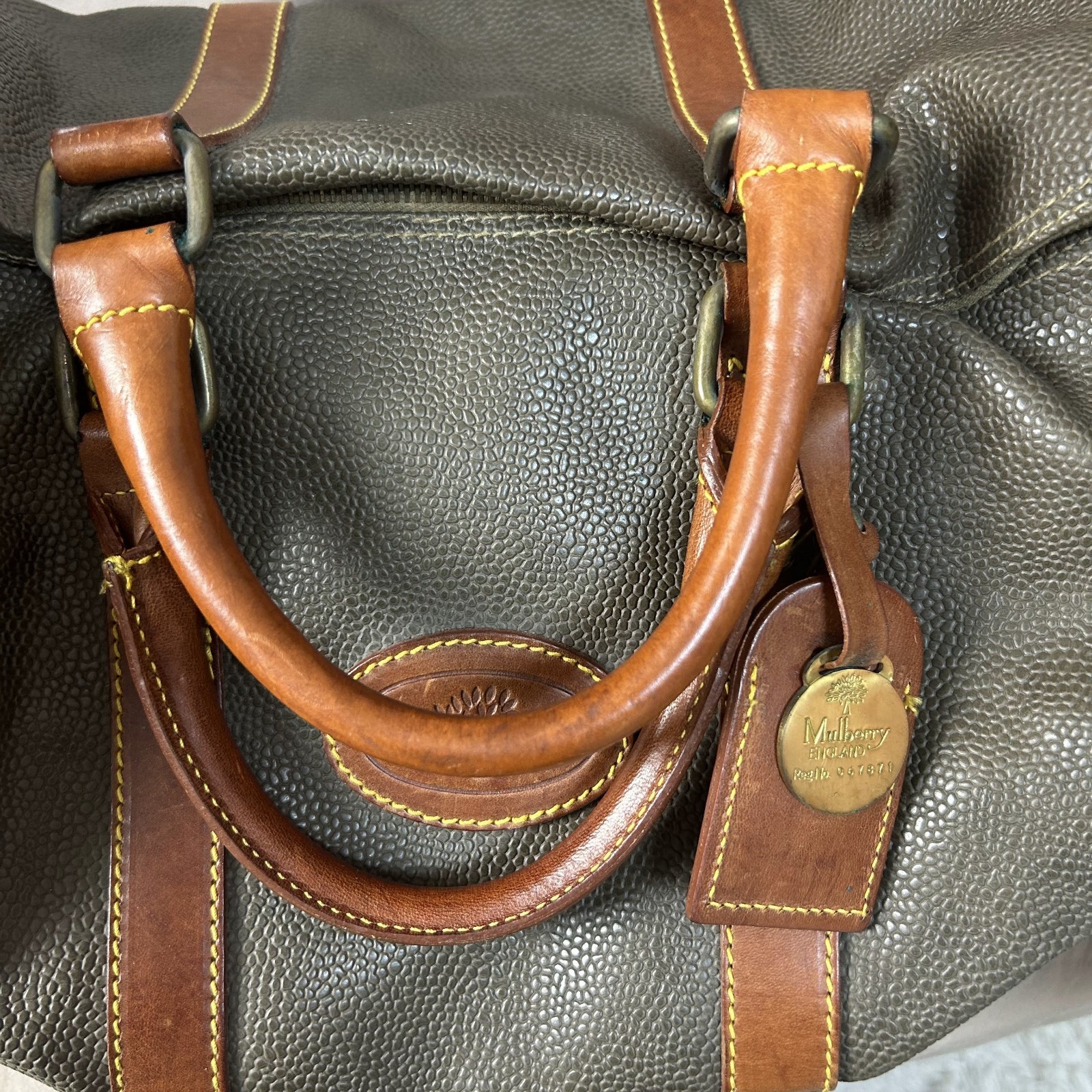 Vintage Mulberry England Scotchgrain Clipper Holdall Weekender Bag Green from JP