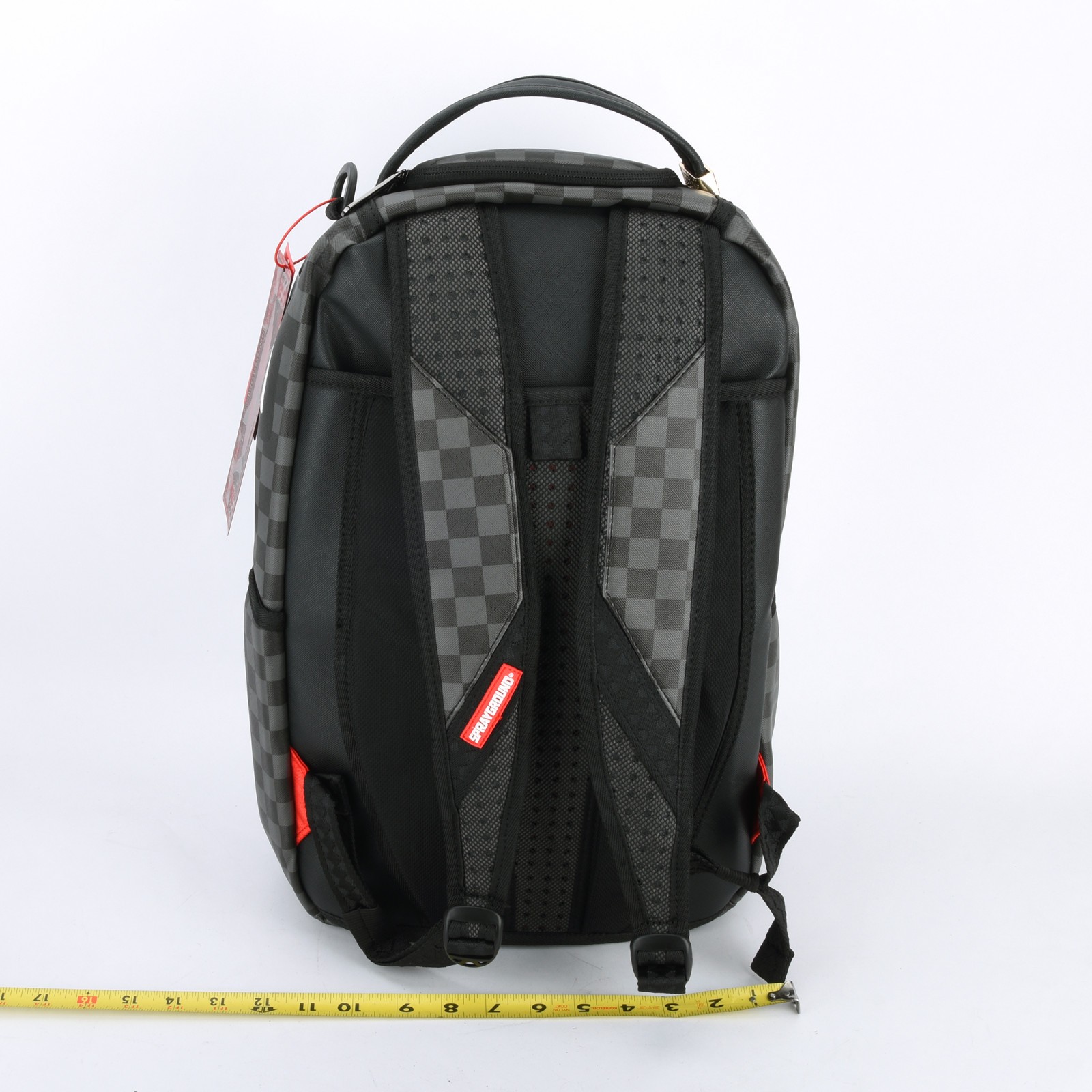 Sprayground Shark Lights Out Effect Leather Backpack Unisex Plaid Black Gray