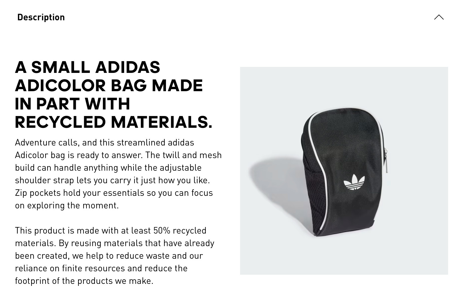 NWT Adidas $30 ADICOLOR SMALL SLING BAG, Black