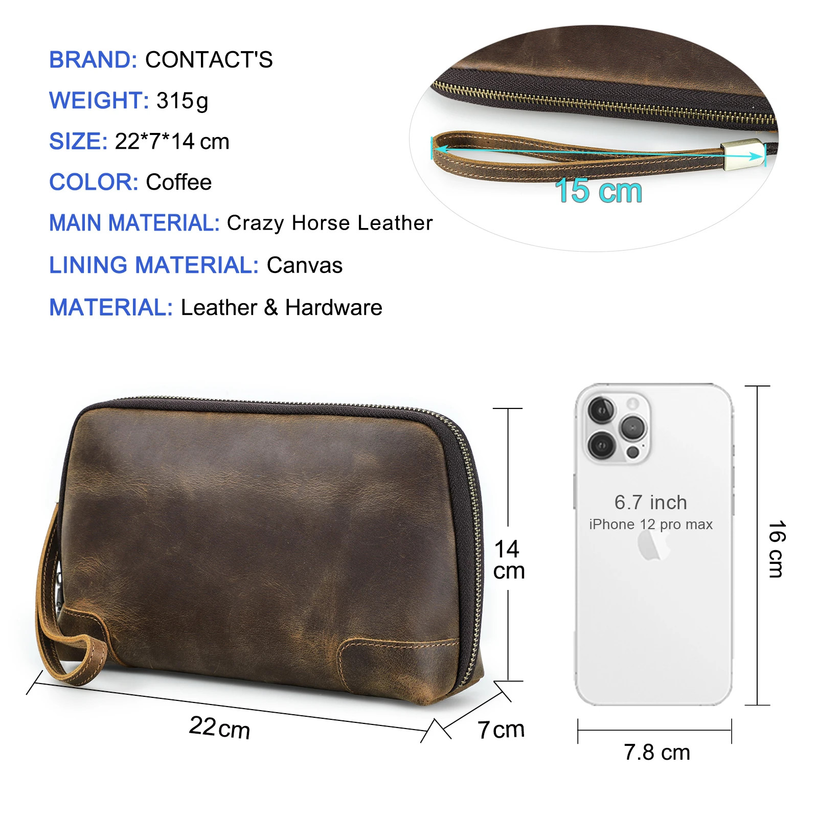 CONTACTS FAMILY Genuine Leather USB Data Cable Storage Handbag Clutch Bag For Ea