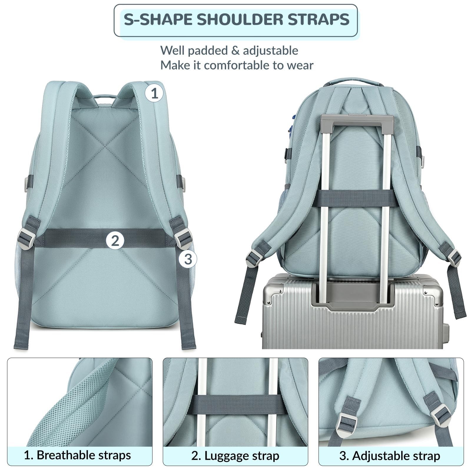 Multi-Pocket Travel Backpack, Heavy Duty Bookbag with 15.6″ Laptop Compartment,
