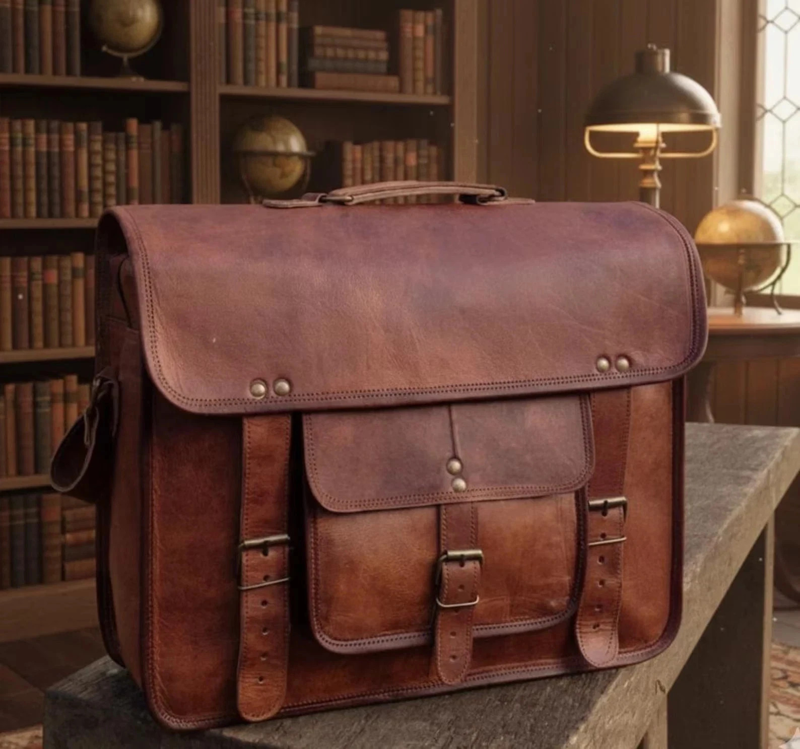 Men’s Pull-Up Leather Everyday Briefcase Laptop Case Messenger Shoulder Bag