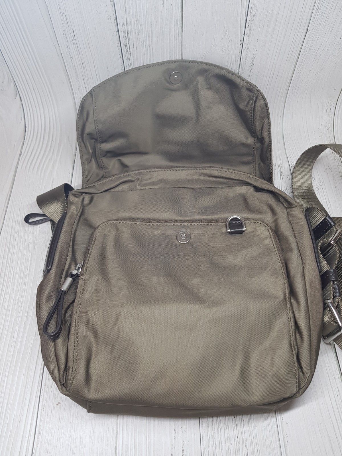 TUMI Crossbody Khaki Logo Magnetic Zip Nylon Mini Unisex