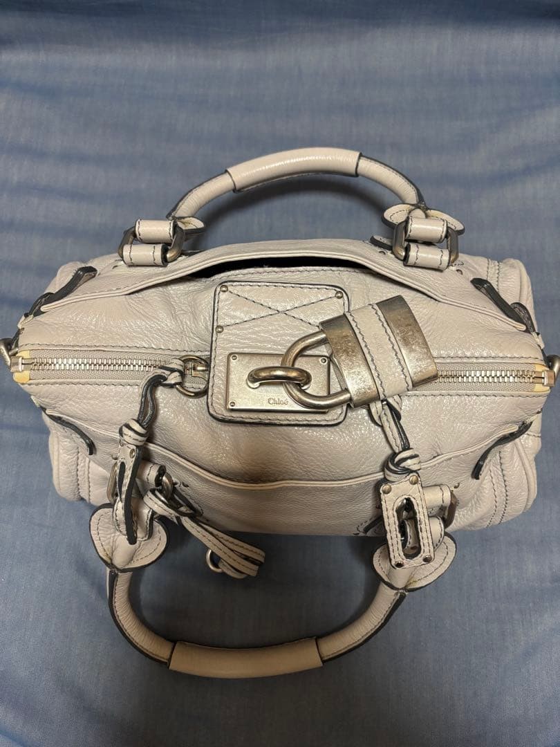 Chloe Paddington Handbag Key Cadena Gray Beige With Guarantee
